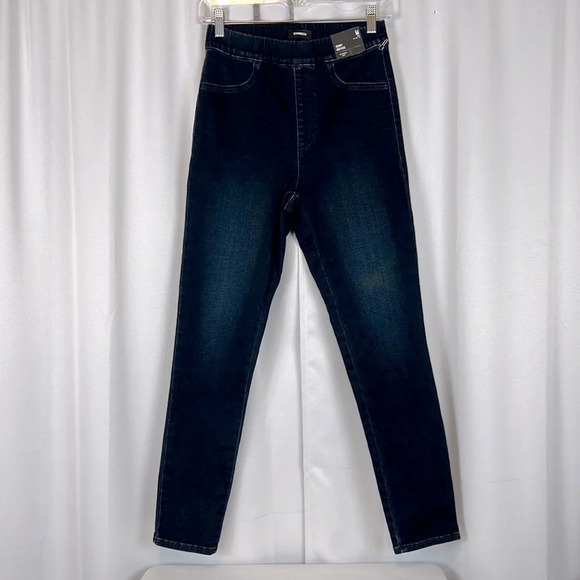 New Express Dark Wash Skinny High Rise Super Soft Knit Jean Size Medium Regular - Picture 1 of 6